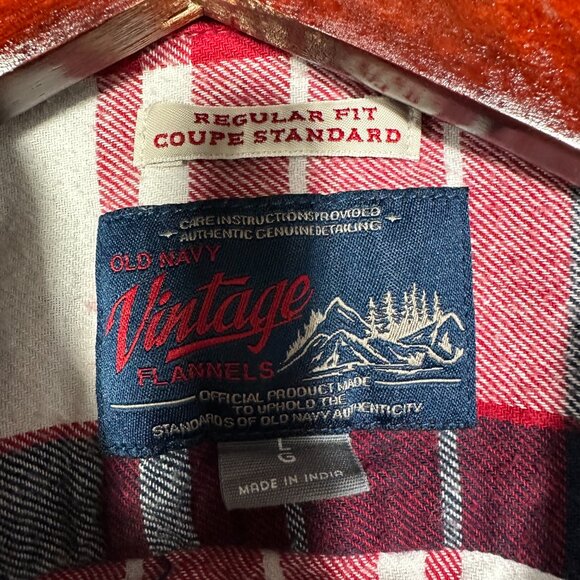 Old Navy Vintage Flannel Shirt Mens Large Red White Blue Cotton Button Up Pocket - Picture 5 of 8